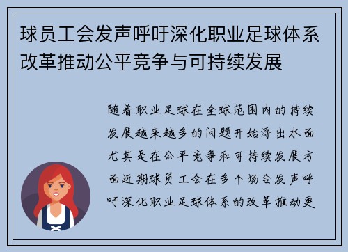 球员工会发声呼吁深化职业足球体系改革推动公平竞争与可持续发展